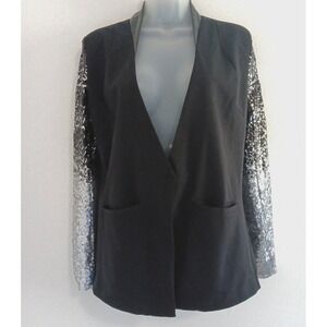 HAODUOYI Black Blazer LARGE Black Silver Ombré Sequin Long Sleeve‎ Chic Evening